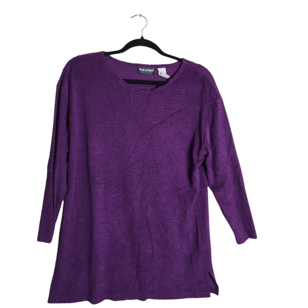 Paul Harris Womens Purple Popcorn Texture Long Sleeve Crew Neck Top Size M